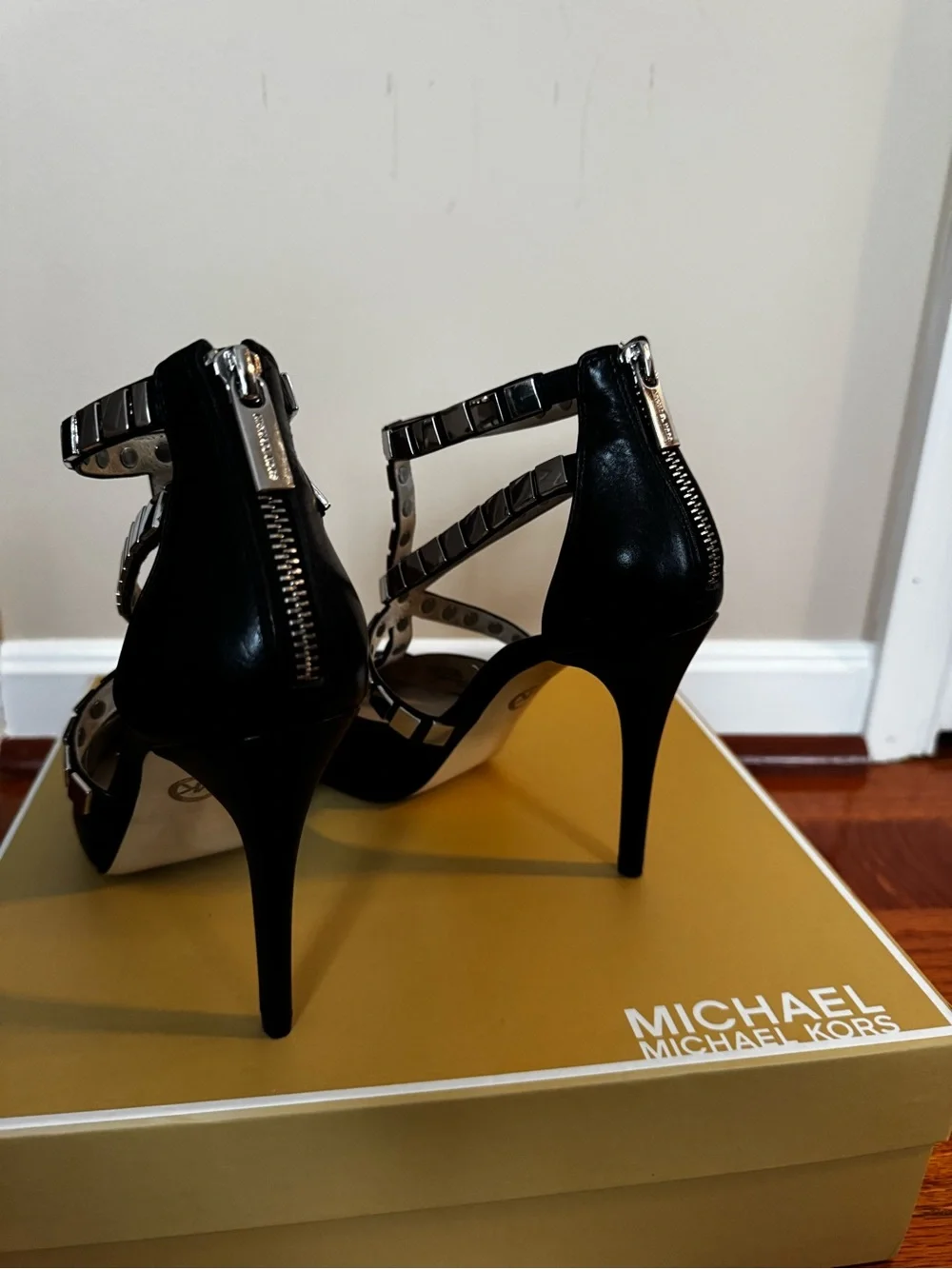 Michael Kors Black Studded Strappy Pointed-Toe Stilettos